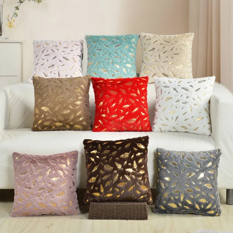 Fashion Feather Short Plush Bronzing Modern Minimalist Sofa Cushion Cover