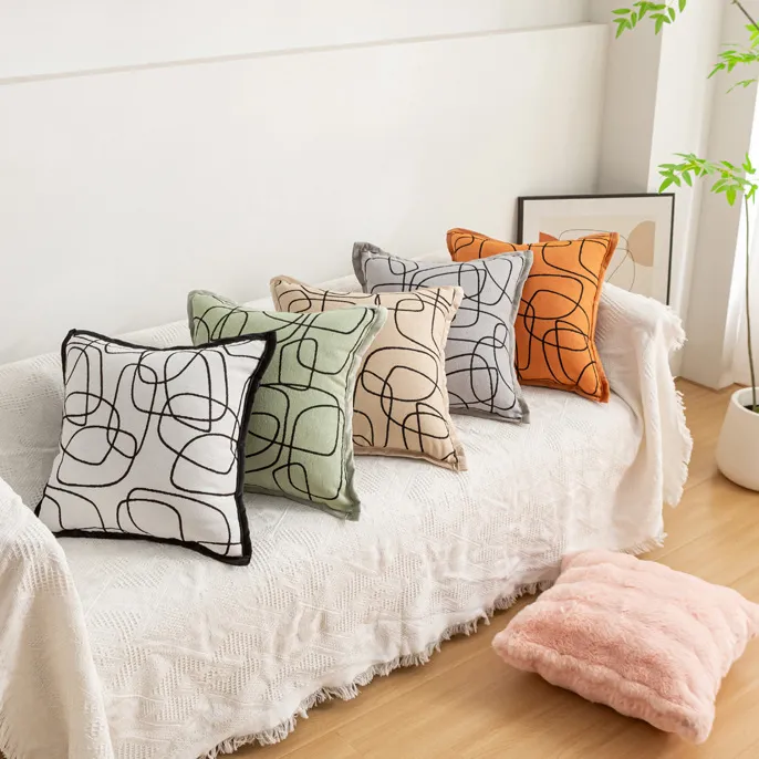 Fashion Geometric Line Chenille Soft Sofa Bedroom Pillow Case