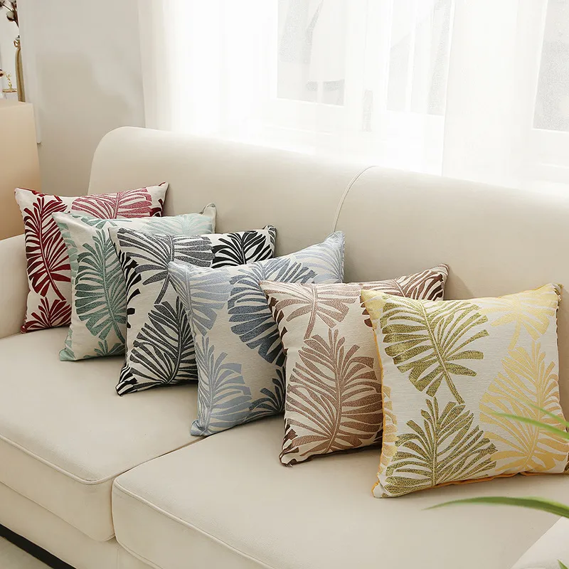 Fashion Chenille Leaf Pattern Pillow Case for Sofa Bedroom Decoration Modern Minimalist Style 45x45cm