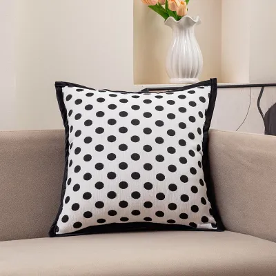 Fashion Black White Chenille Jacquard Plaid Pillow Cover Edge 45x45Cm