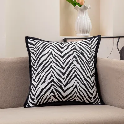 Fashion Black White Chenille Jacquard Plaid Pillow Cover Edge 45x45Cm
