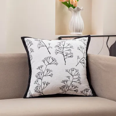 Fashion Black White Chenille Jacquard Plaid Pillow Cover Edge 45x45Cm
