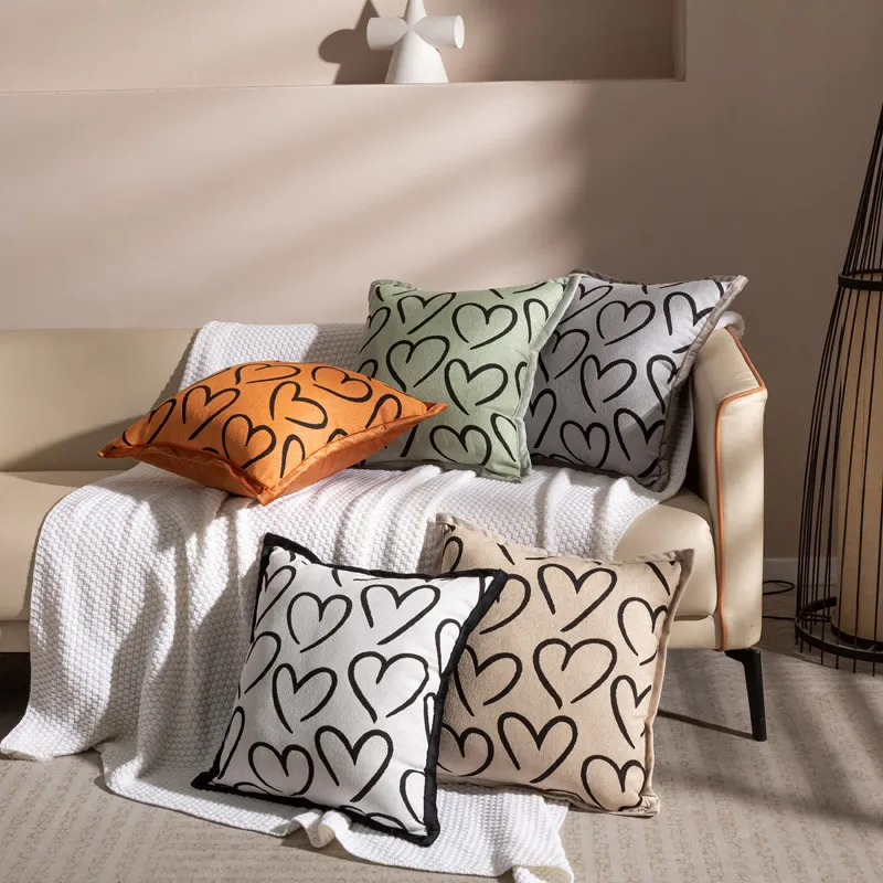 Love Heart Jacquard Chenille Square Sofa Pillow Case 45x45cm Cushion Cover Only