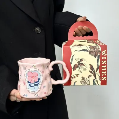 Fashion Irregular Flower Ceramic Mug Cup Home Kitchen High-End