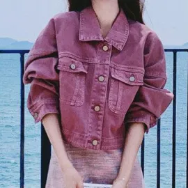 Women Fashion Casual Solid Color Lapel Long-Sleeve Denim Jacket