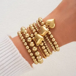 Women Fashion Beaded Love Pendant Stacked Stretch Bracelet Set 7pcs