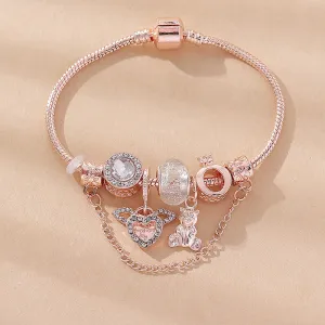 Fashion Beaded Bear Angel Wings Pendant Crown Crystal Copper Bracelet Women