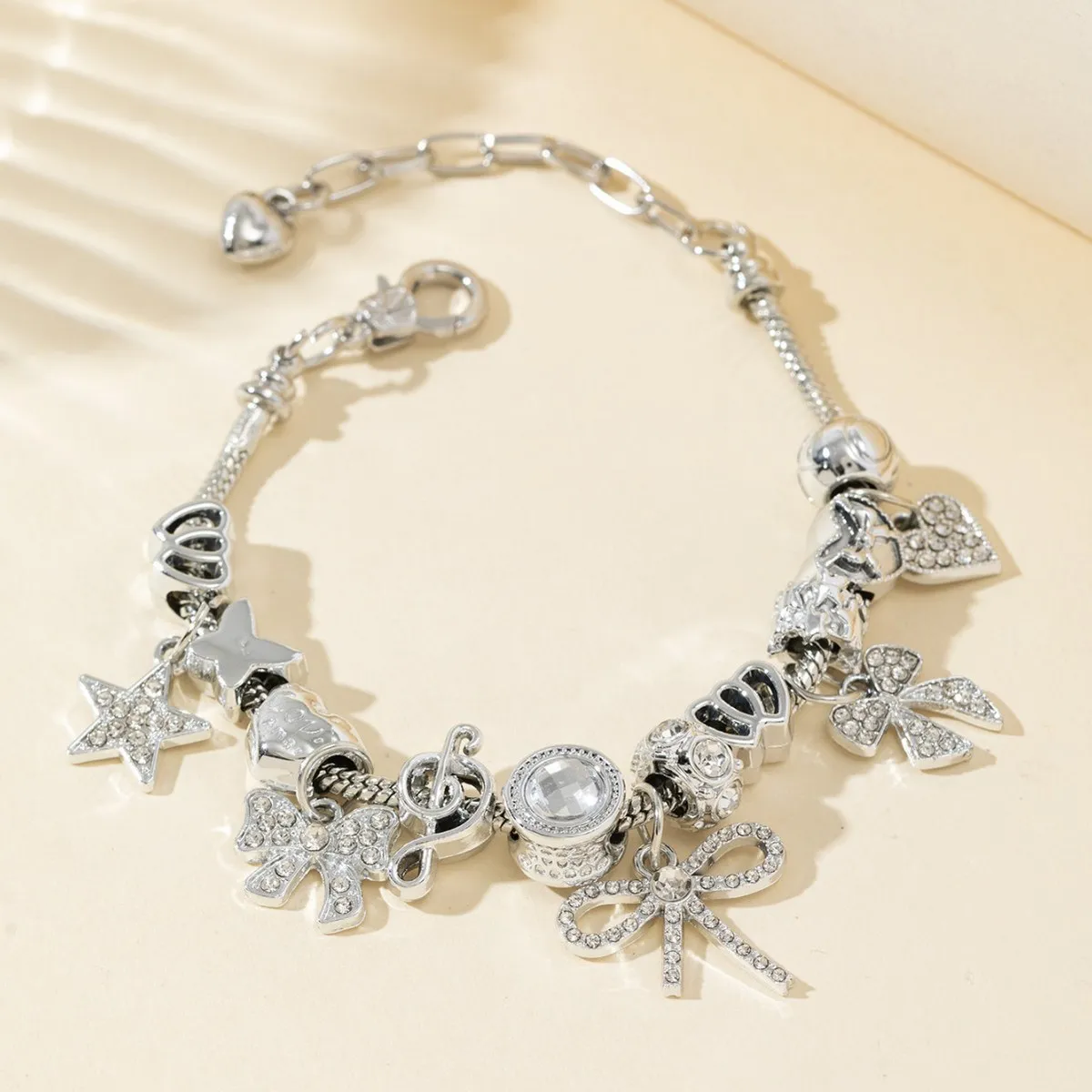 Women Fashion Beaded Rhinestone Bowknot Love Five-Pointed Star Bracelet