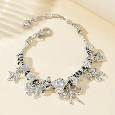 Women Fashion Beaded Rhinestone Bowknot Love Five-Pointed Star Bracelet