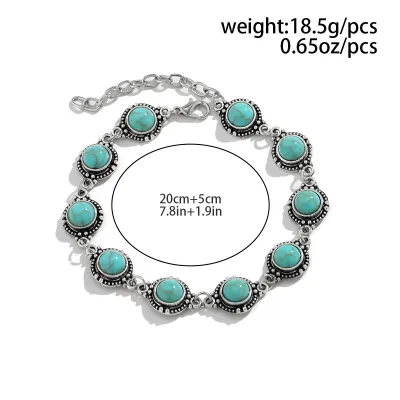 Women Fashion Retro Ethnic Style Alloy Turquoise Anklet