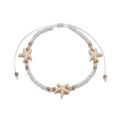 Women's Starfish Rice Bead Woven Adjustable Vintage Beach Anklet