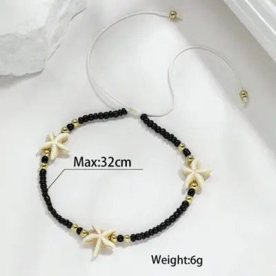 Women's Starfish Rice Bead Woven Adjustable Vintage Beach Anklet