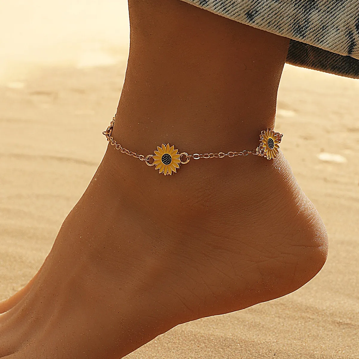 Women's Fashion Vintage Alloy Sunflower Anklet