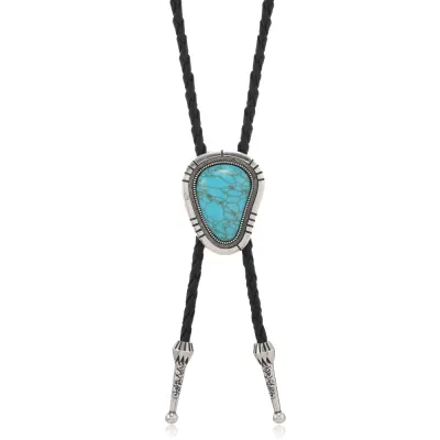 Men's Fashion Creative Alloy Leather Rope Necklace Bolo Tie Turquoise Pendant