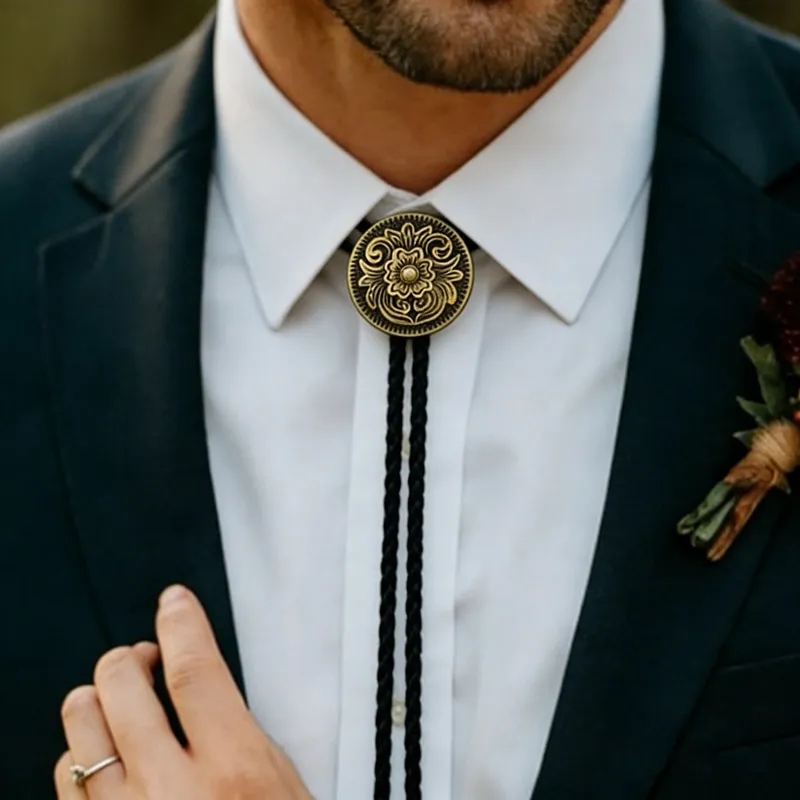 Men's Fashion Retro Alloy Turquoise Pendant Bolo Tie Necklace