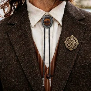 Men Fashion Retro Celtic Blue Turquoise Long Bolo Tie Necklace