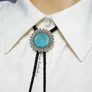 Men's Fashion Retro Turquoise Alloy Oil Drop Pu Bolo Tie Necklace
