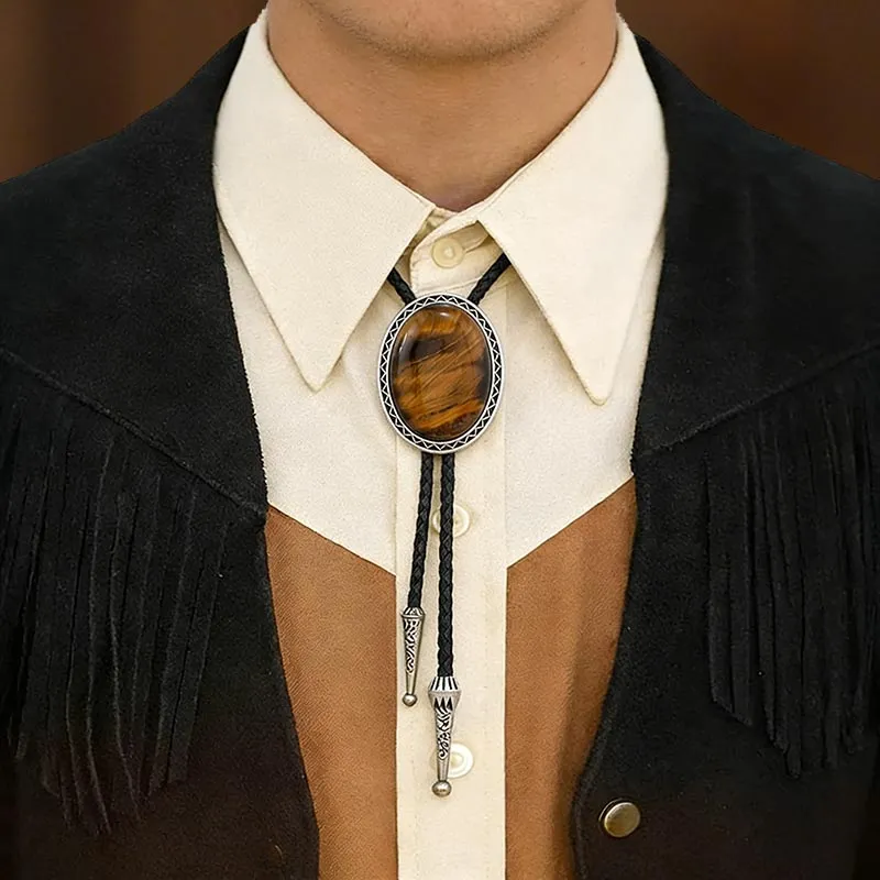 Men Fashion Retro Gold Bull Five-Pointed Star Alloy Leather Bolo Tie