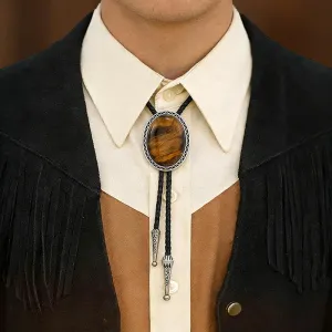 Men Fashion Retro Gold Bull Five-Pointed Star Alloy Leather Bolo Tie
