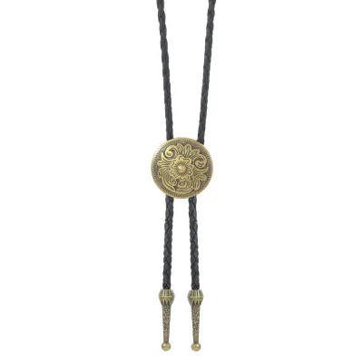 Men Fashion Retro Gold Bull Five-Pointed Star Alloy Leather Bolo Tie