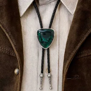 Men Fashion Retro Heart Turquoise Stone Pendant Bolo Tie Necklace