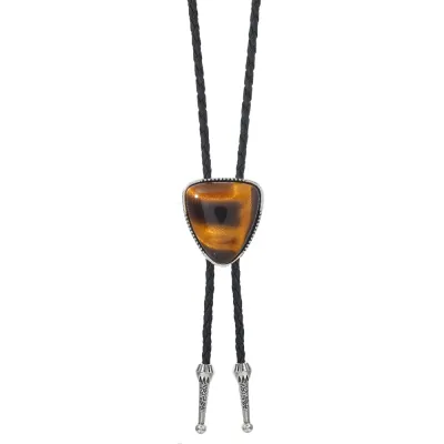 Men Fashion Retro Heart Turquoise Stone Pendant Bolo Tie Necklace