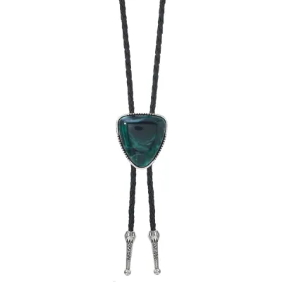 Men Fashion Retro Heart Turquoise Stone Pendant Bolo Tie Necklace