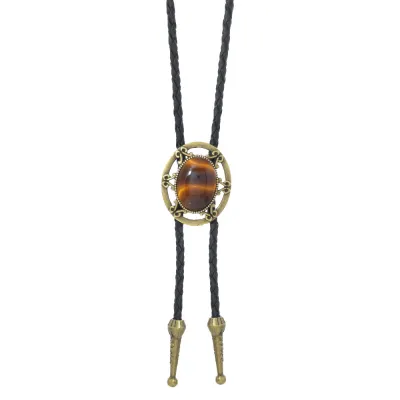 Men's Fashion Retro Five-Pointed Star Amber Pendant Long Bolo Tie Necklace