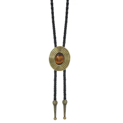 Men's Fashion Retro Five-Pointed Star Amber Pendant Long Bolo Tie Necklace