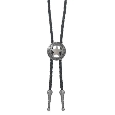 Men's Fashion Retro Five-Pointed Star Amber Pendant Long Bolo Tie Necklace