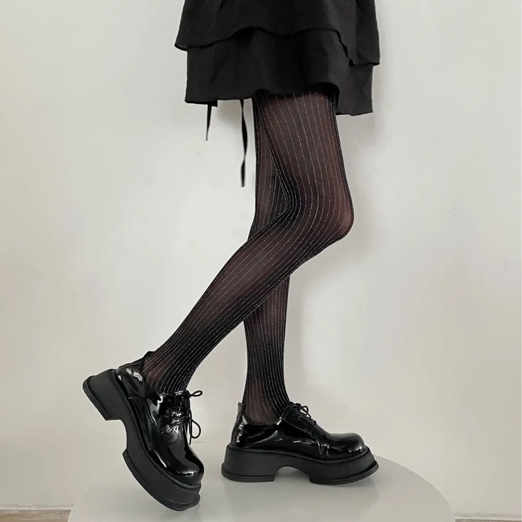 Women Fashion Sexy Vertical Pattern Black Silk Stockings