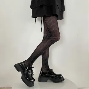 Women Fashion Sexy Vertical Pattern Black Silk Stockings