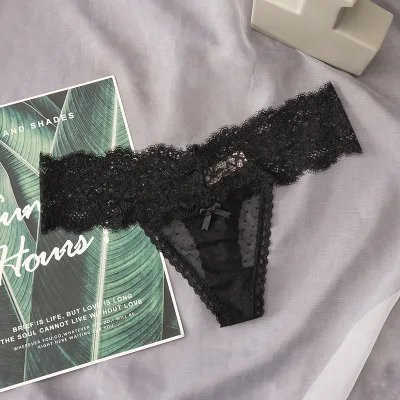 Women Ffashion Sexy Solid Color Lace Low Waist Thong