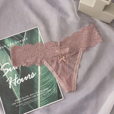 Women Ffashion Sexy Solid Color Lace Low Waist Thong