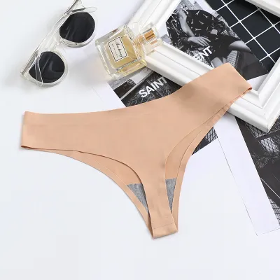 Women Fashion Simple Solid Colo Traceless Ice Silk Thong