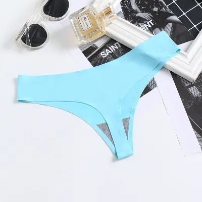 Women Fashion Simple Solid Colo Traceless Ice Silk Thong