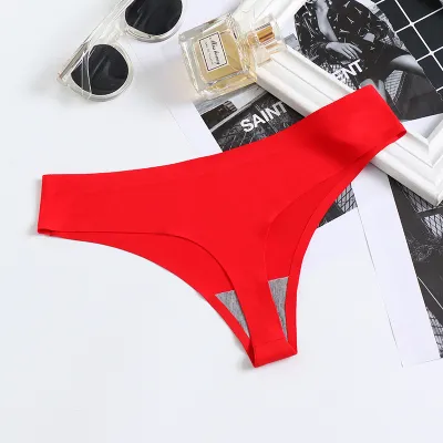 Women Fashion Simple Solid Colo Traceless Ice Silk Thong