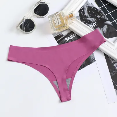 Women Fashion Simple Solid Colo Traceless Ice Silk Thong