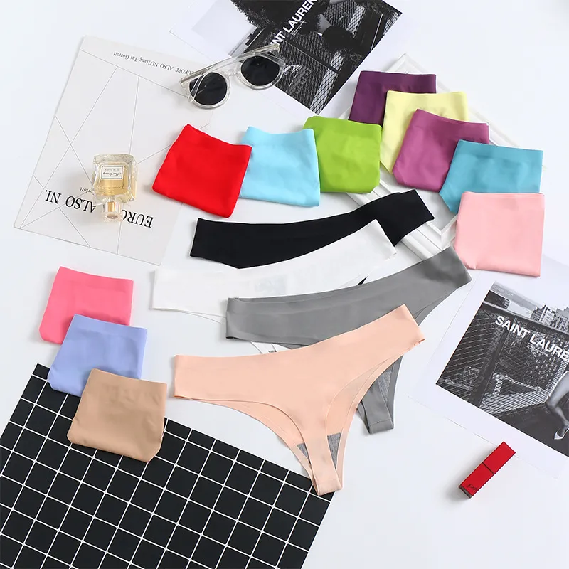 Women Fashion Simple Solid Colo Traceless Ice Silk Thong