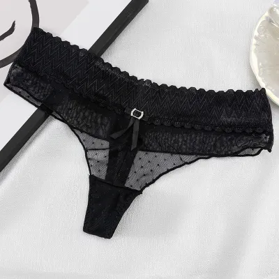 Women Fashion Sexy Solid Color Lace Low Waist Thong