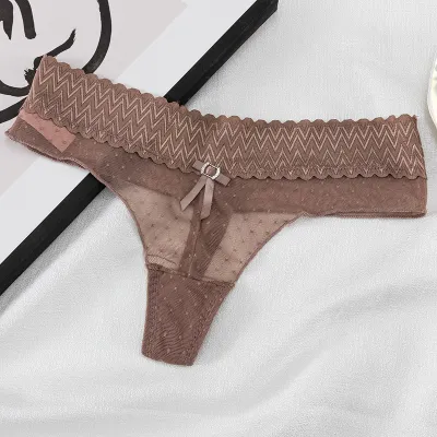 Women Fashion Sexy Solid Color Lace Low Waist Thong