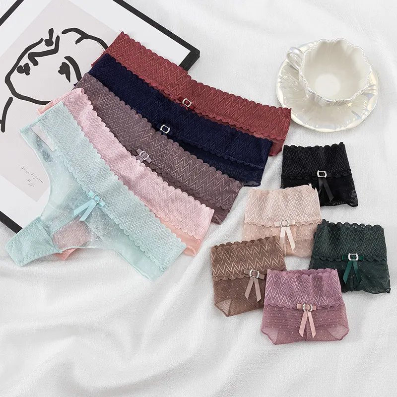 Women Fashion Sexy Solid Color Lace Low Waist Thong