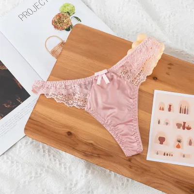 Women Fashion Sexy Solid Color Lace Hollow-Out Thong