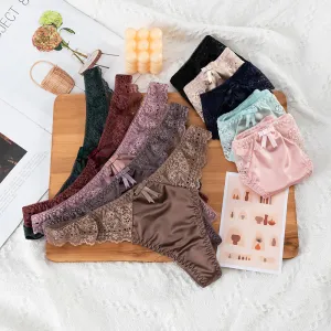 Women Fashion Sexy Solid Color Lace Hollow-Out Thong