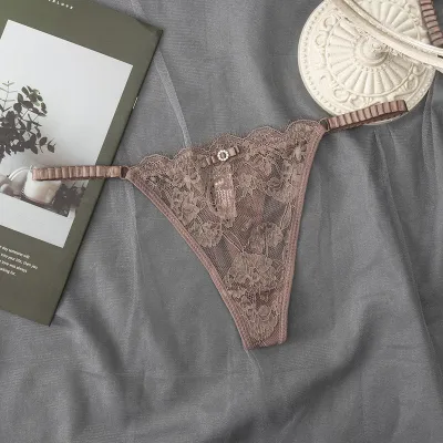 Women Fashion Sexy Solid Color Lace Thin Low Waist Thong