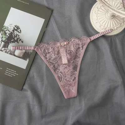 Women Fashion Sexy Solid Color Lace Thin Low Waist Thong