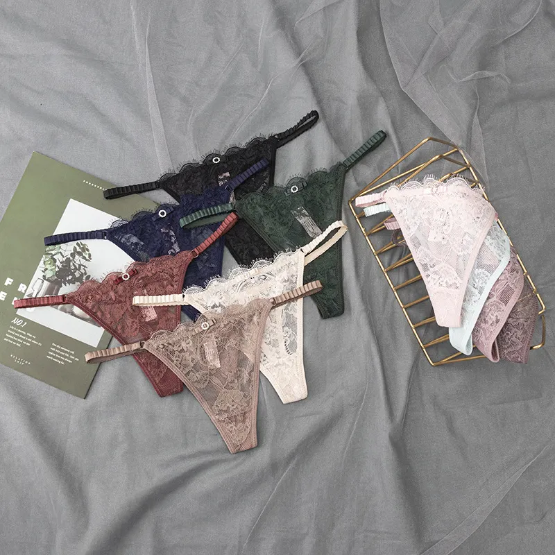 Women Fashion Sexy Solid Color Lace Thin Low Waist Thong