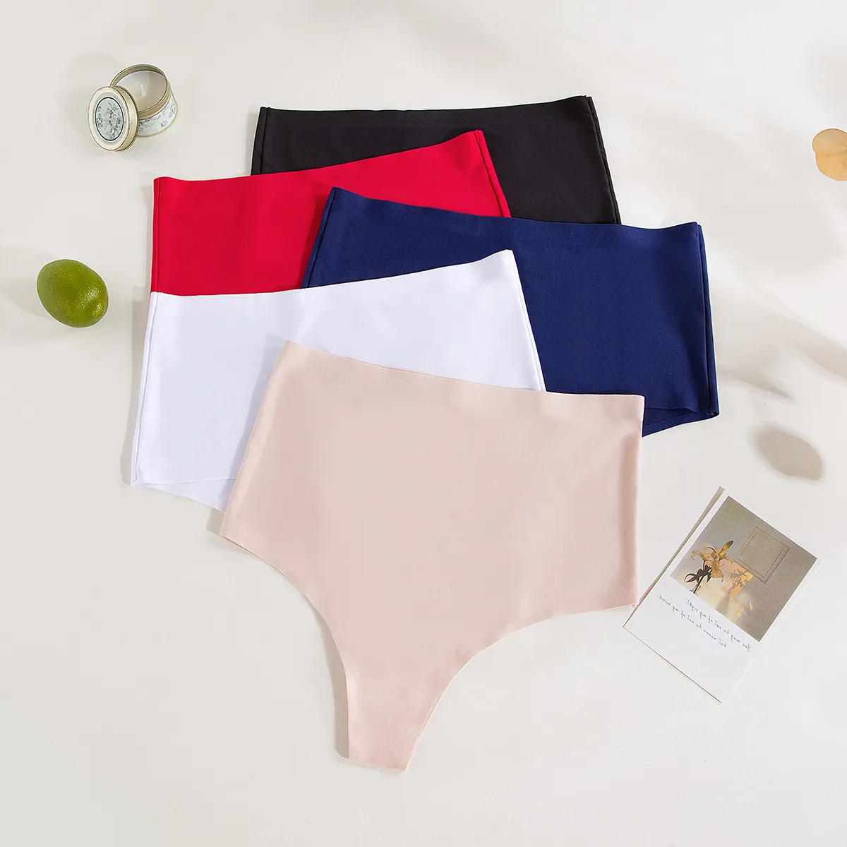 Women Fashion Solid Color Milk Silk Seamless High Waist Thong