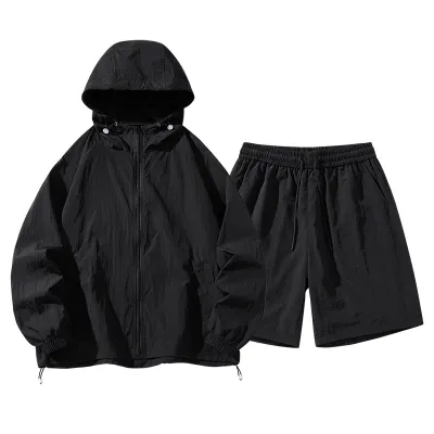 Fashion Casual Solid Color Thin Breathable Sunscreen Long-Sleeve Hoodies Loose Shorts Two-Piece Set