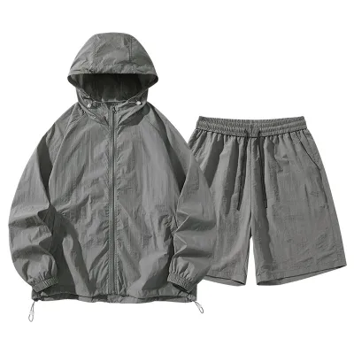 Fashion Casual Solid Color Thin Breathable Sunscreen Long-Sleeve Hoodies Loose Shorts Two-Piece Set